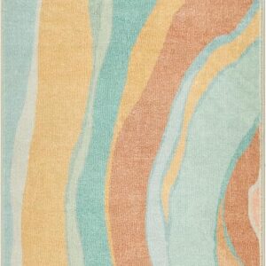 Wavy Stripe Abstract Washable Runner Coastal (Bronze Mint, 2' x 6')
